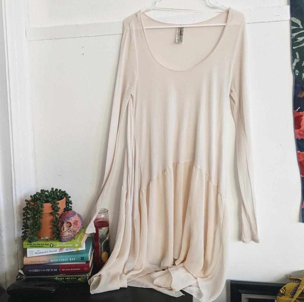 Free People Cream Oversized Linen Tunic Top S